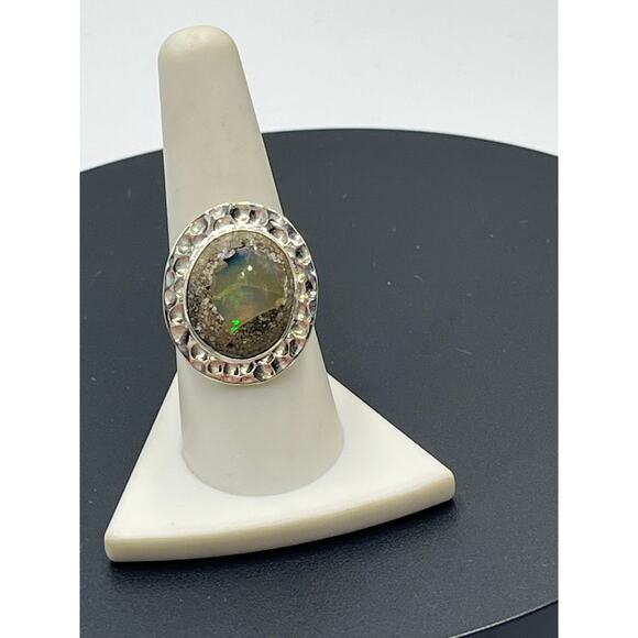 Sterling Silver Bezel Set Cabochon Boulder Opal Ring Size 8.75 - Picture 3 of 11